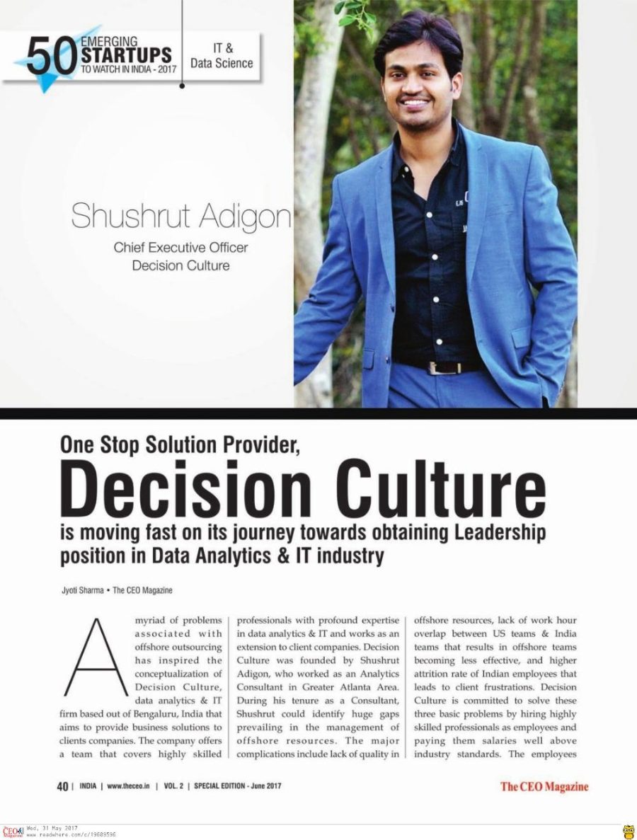The CEO Magazine feature on Decision Culture